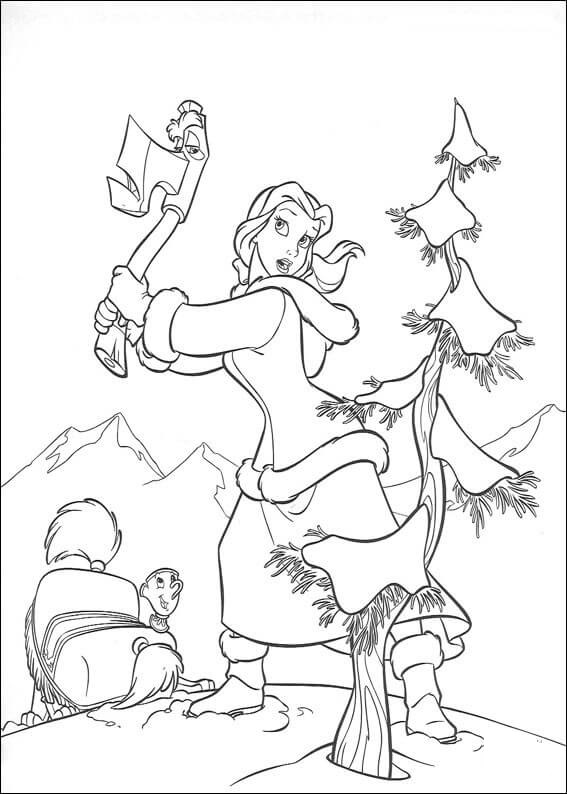 Belle Princess Cut A Tree Coloring Page