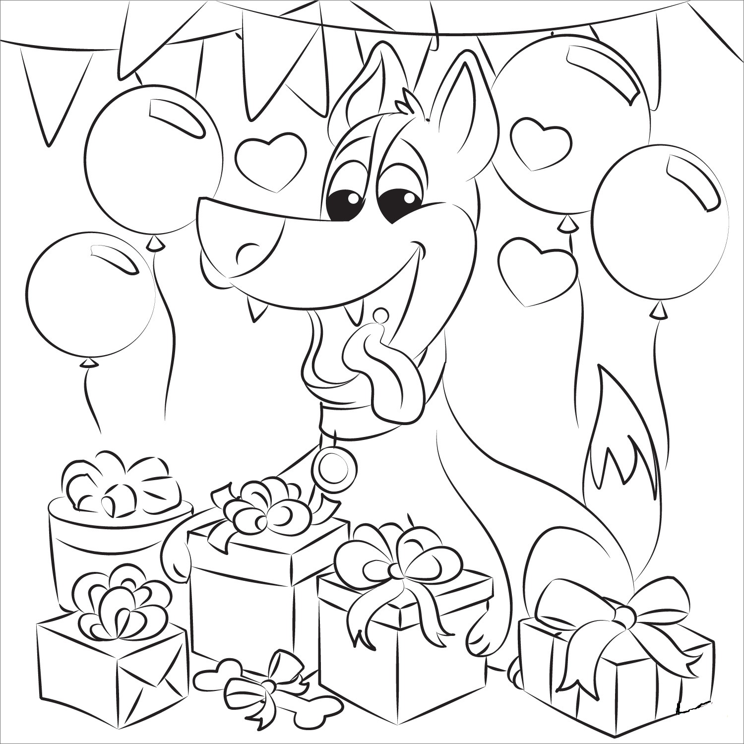 Dogs Birthday Coloring Page