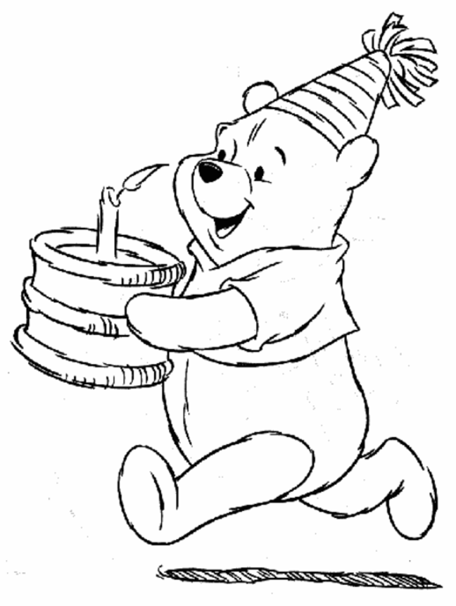 Birthday Cake And Baby Winnie The Pooh Coloring Page