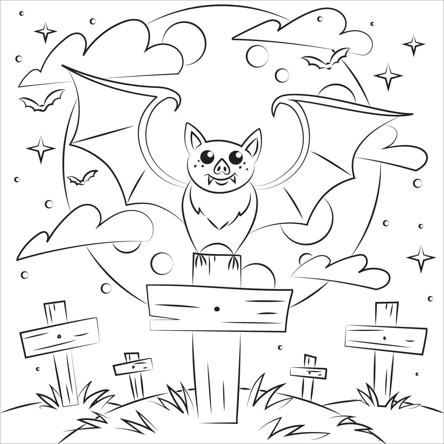 New Halloween Bat For Kids Coloring Page