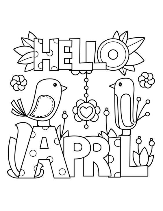 Hello April Month Coloring Page