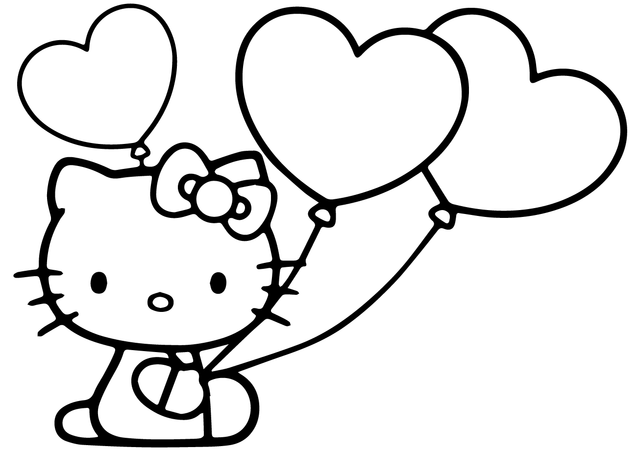 Hello Kitty With Heart Balloons