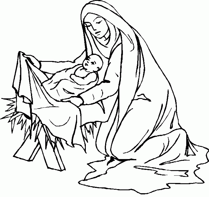 Baby Jesus And Mother Mary Coloring Page