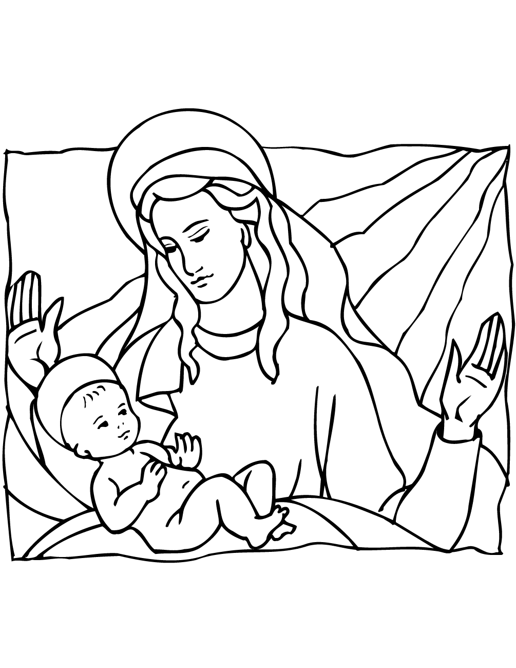 New Mary And Baby Jesus Coloring Page