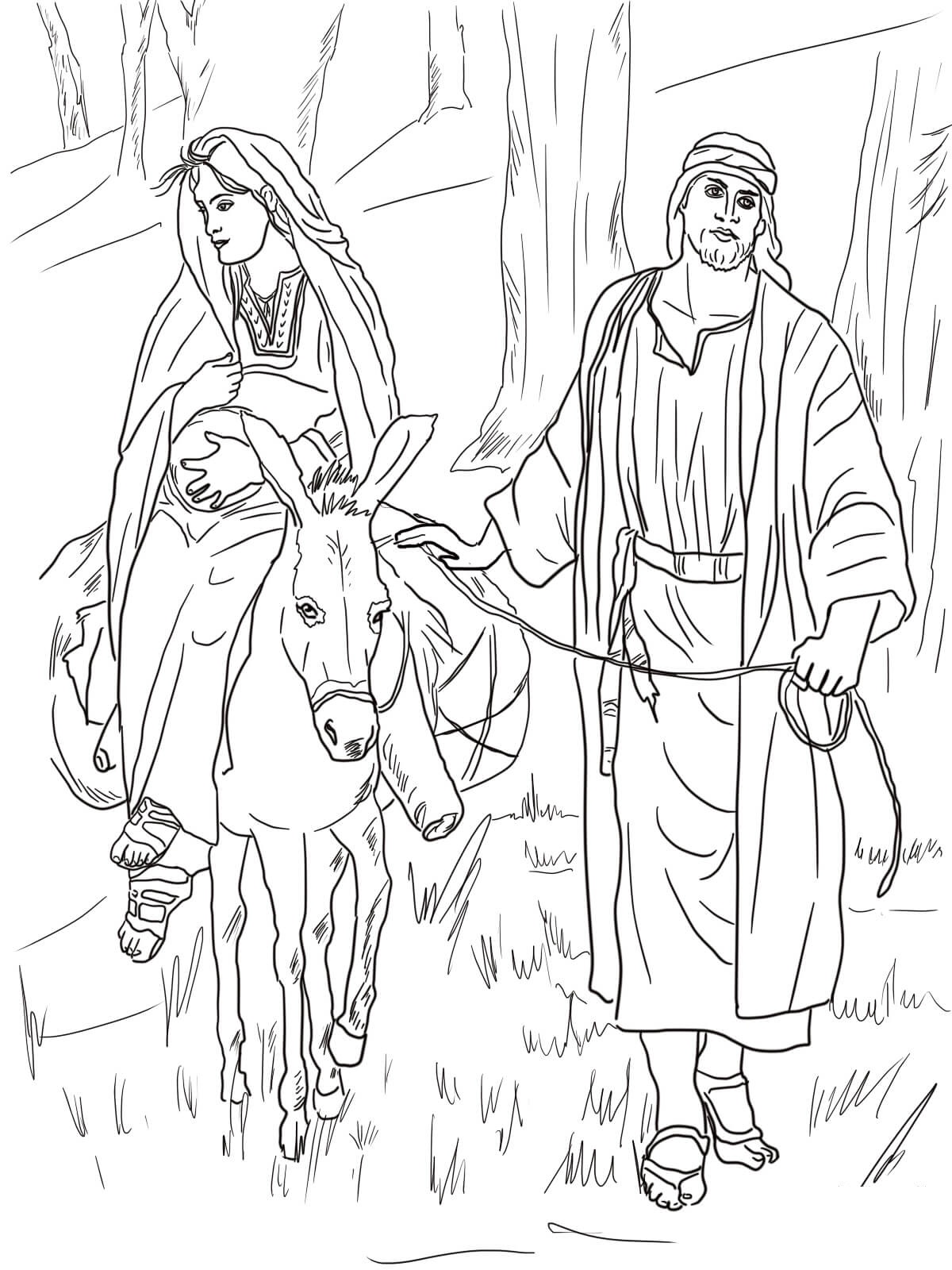 Mary Joseph And Baby Jesus Coloring Page