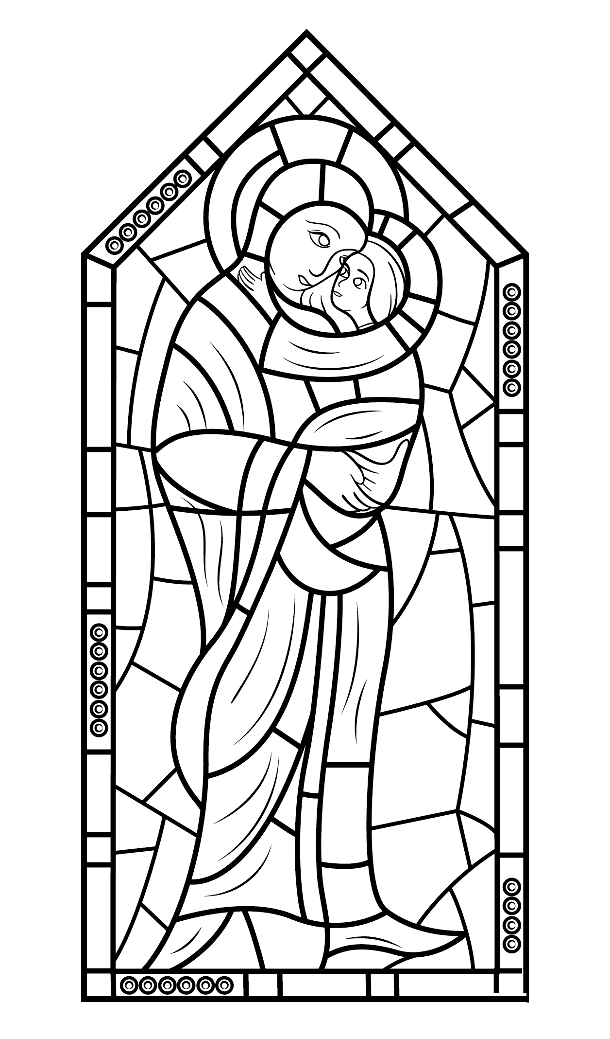 Mothe Mary With Baby Jesus Stained-glass Coloring Page