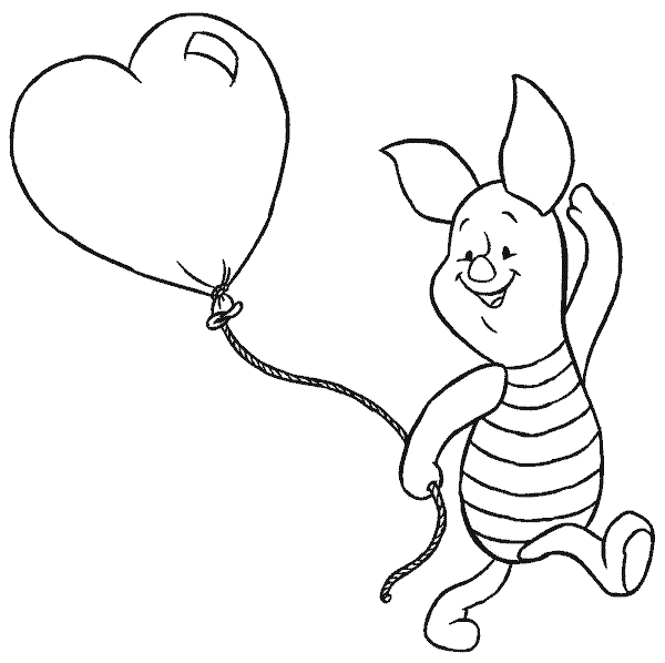 Piglet And Heart Baloon Coloring Page