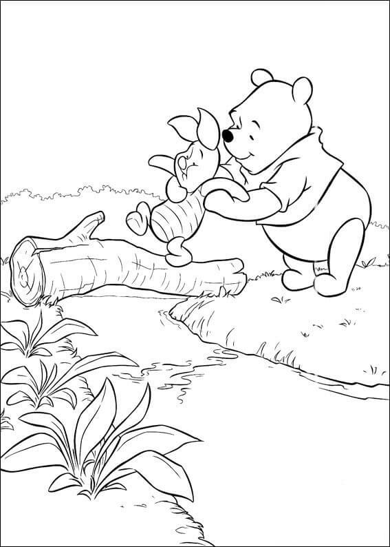 Baby Winnie The Pooh Cross The Bridge Coloring Page