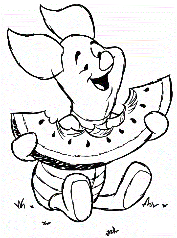 Baby Winnie The Pooh Eating A Watermelon Coloring Page