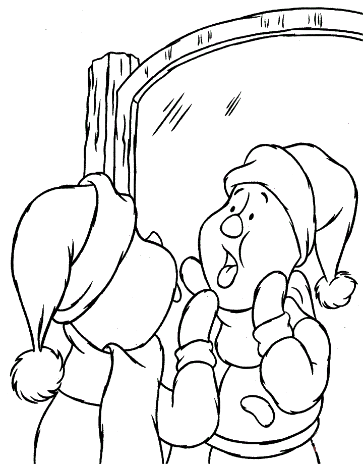Baby Winnie The Pooh Playing Look At The Mirror Coloring Page