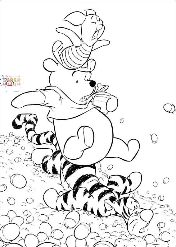 Baby Winnie The Pooh Playing Tigger Sliding Coloring Page