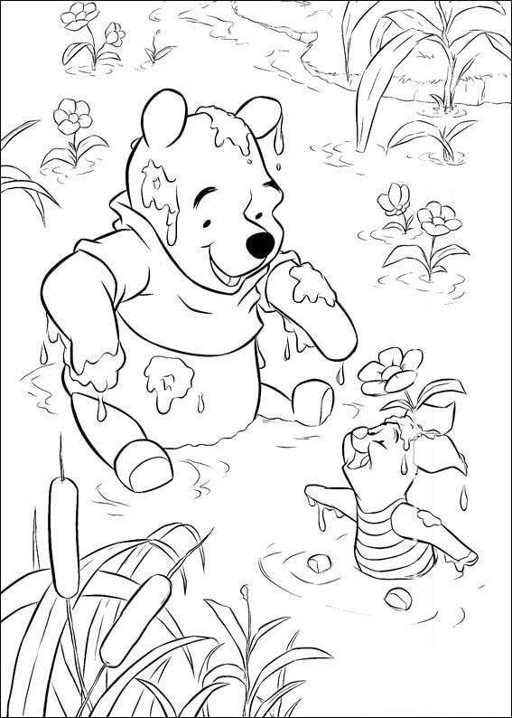 Baby Winnie The Pooh Playing Around Coloring Page