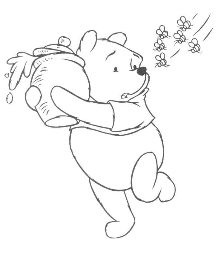 Baby Winnie The Pooh And Bees Coloring Page