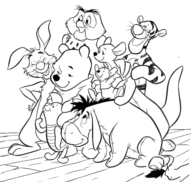 Baby Winnie The Pooh And His Big Family Coloring Page