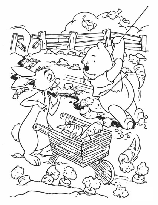Baby Winnie The Pooh And Rabbit Coloring Page