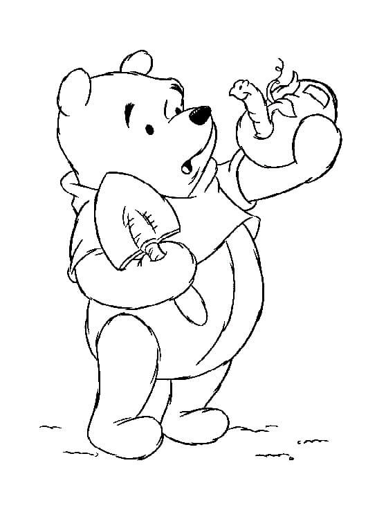Baby Winnie The Pooh And Worm Coloring Page