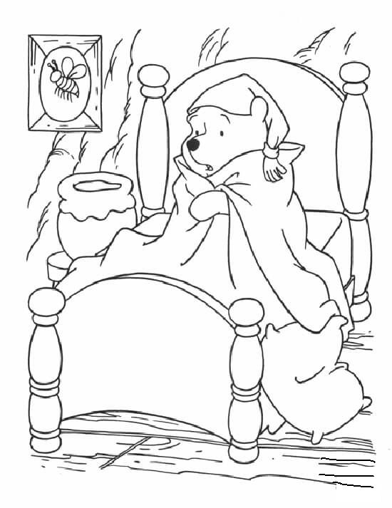Baby Winnie The Pooh In Bed Coloring Page