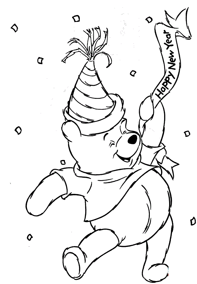 Baby Winnie The Pooh In New Year Coloring Page