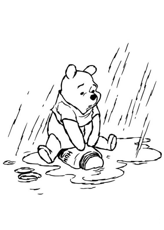 Baby Winnie The Pooh In The Rainy Day Coloring Page