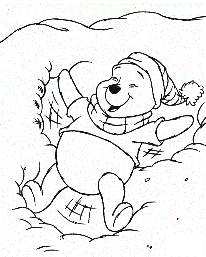 Baby Winnie The Pooh In The Snow Coloring Page