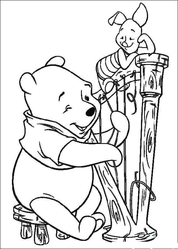 Pooh Is Playing A Harp