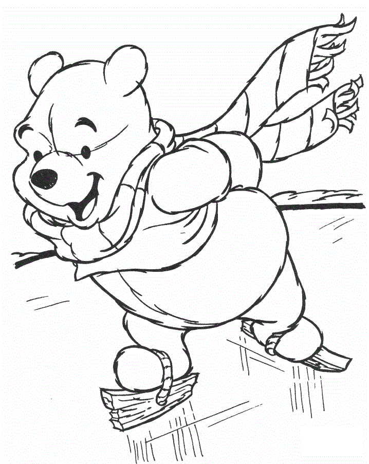 Baby Winnie The Pooh Play Ice Skating Coloring Page