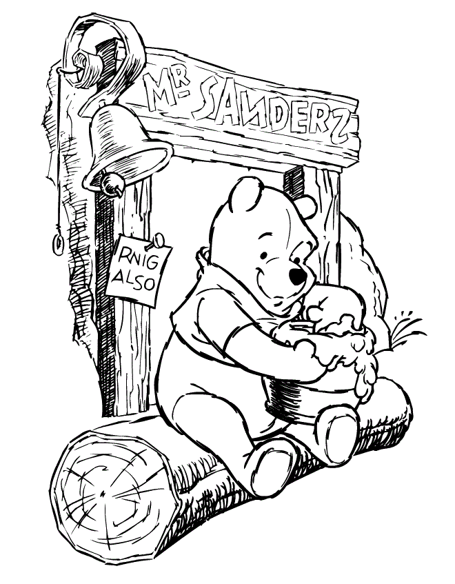 Baby Winnie The Pooh Sit And Taste His Honey Coloring Page