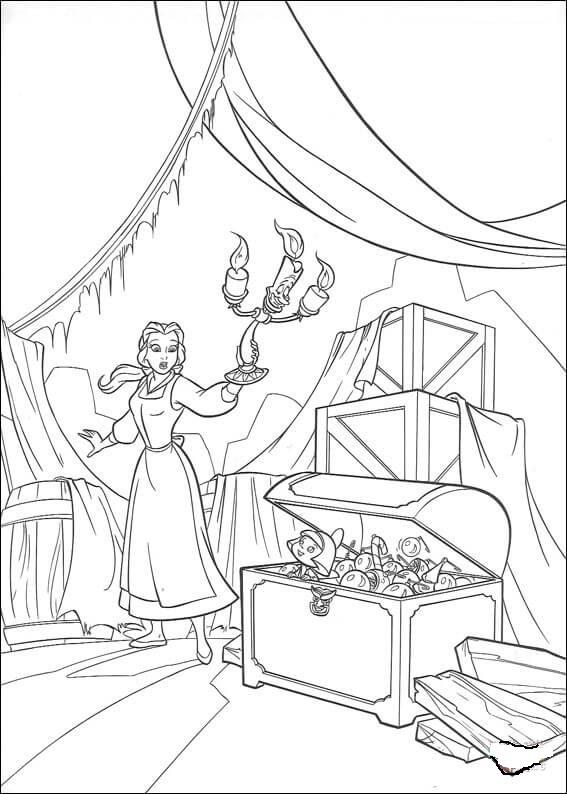 Belle Princess In Castle Coloring Page