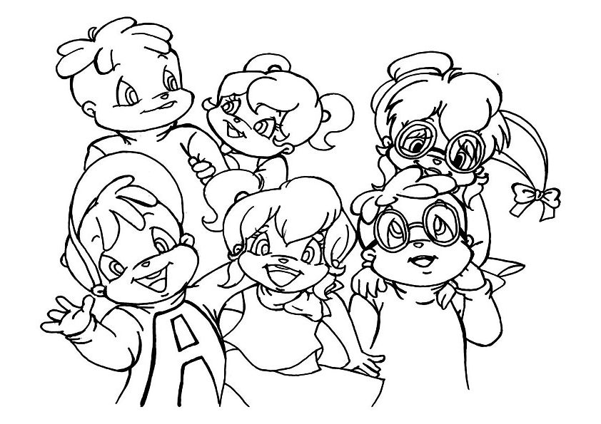 Alvin And The Chipmunk Gang Coloring Page