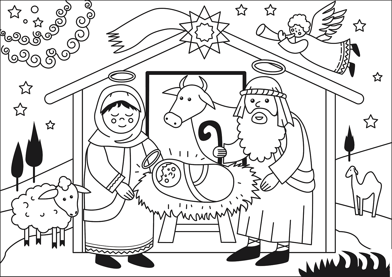 The Birth Of Baby Jesus Coloring Page