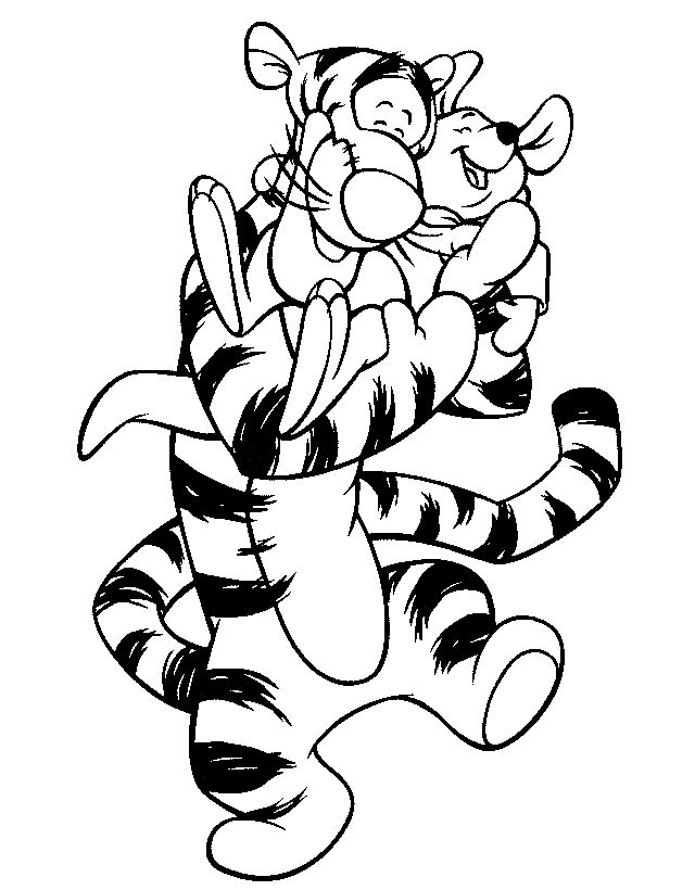 Baby Winnie The Pooh In Tigger Hug Piglet Coloring Page