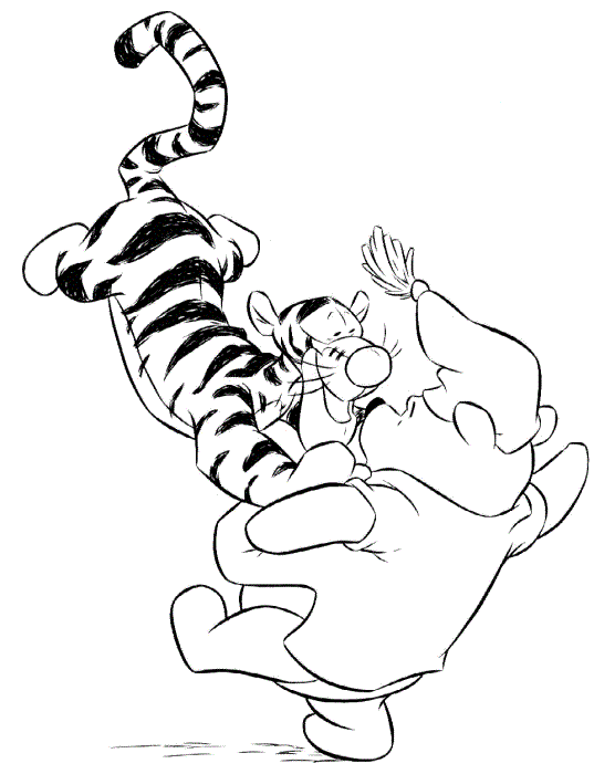 Tigger Is Pushing Baby Winnie The Pooh Coloring Page