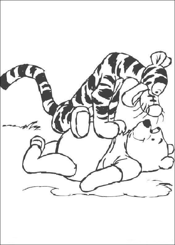 Tigger Sit On The Pooh Stomach Coloring Page