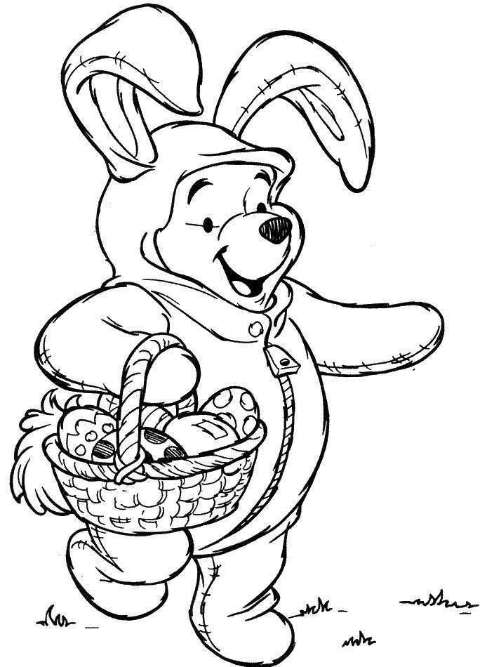 Baby Winnie The Pooh With Easter Basket Coloring Page