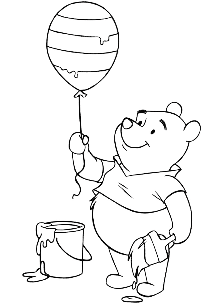 Winnie Pooh With Easter Balloon Coloring Page