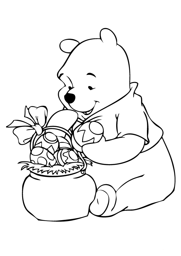 Baby Winnie The Pooh With Easter Basket Coloring Page