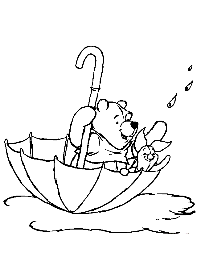 Baby Winnie The Pooh With Umbrella Coloring Page