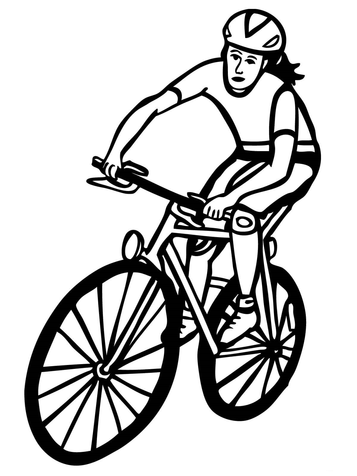 Woman Cyclist Bicycle Coloring Page