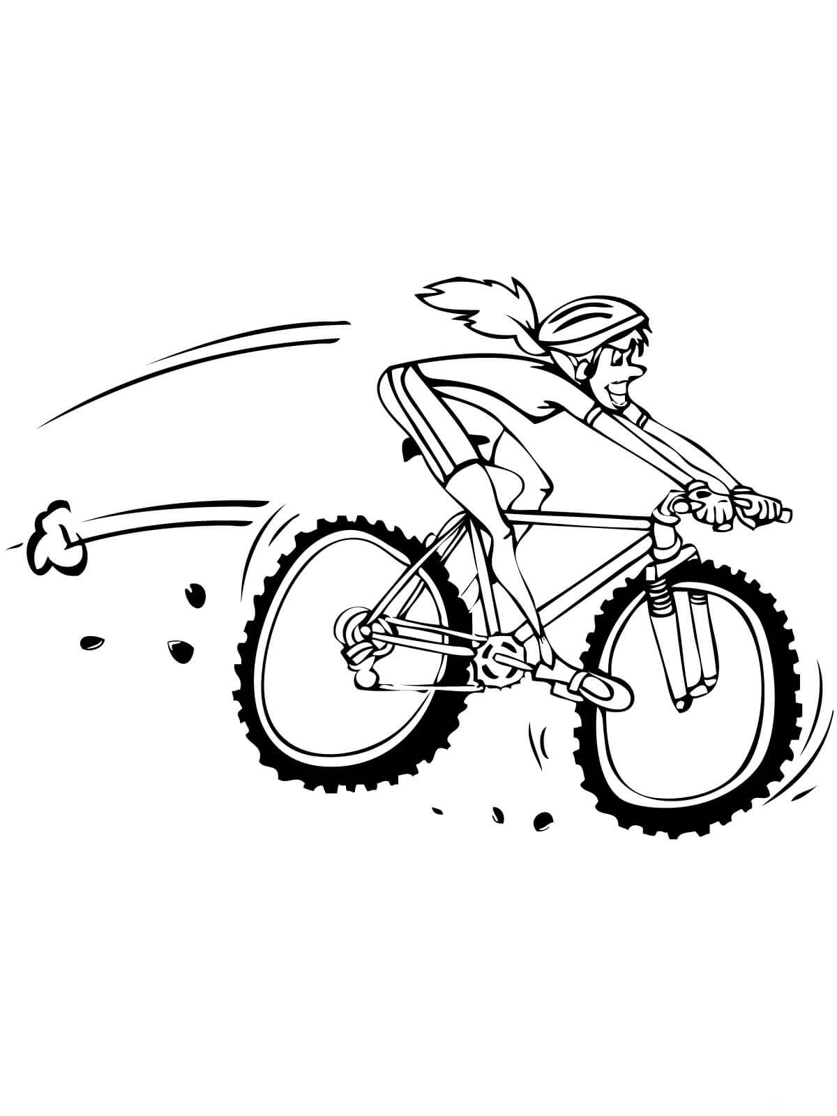 Woman On Mountain Bicycle Coloring Page