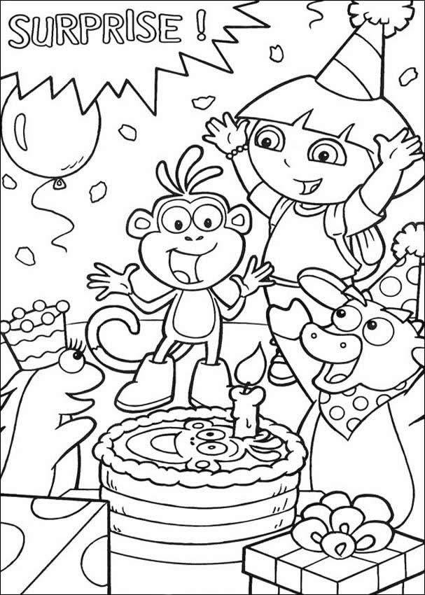 Birthday Cake And Monkey Coloring Page