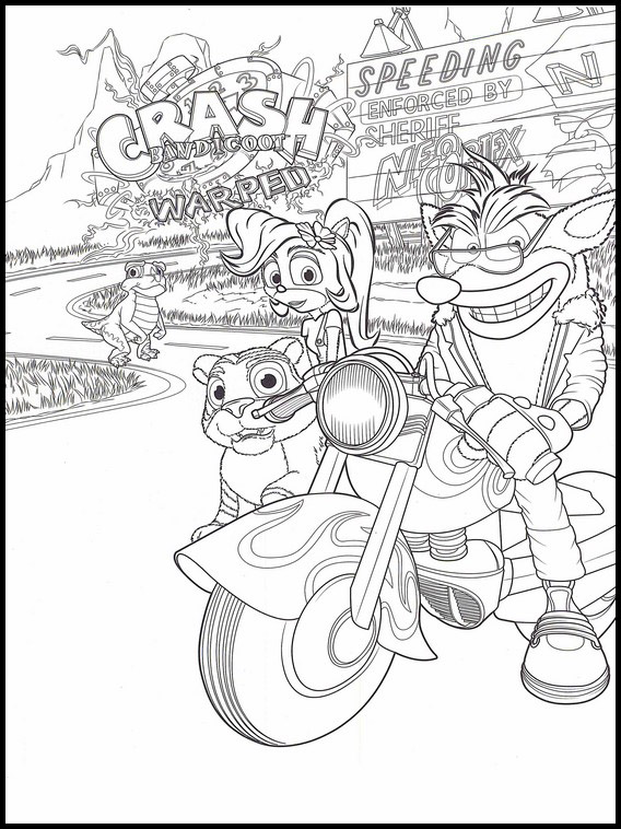 Crash Bandicoot Ride Motobycle Coloring Page