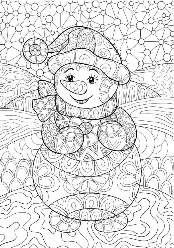 Beautiful Snowman In Patterns Coloring Page