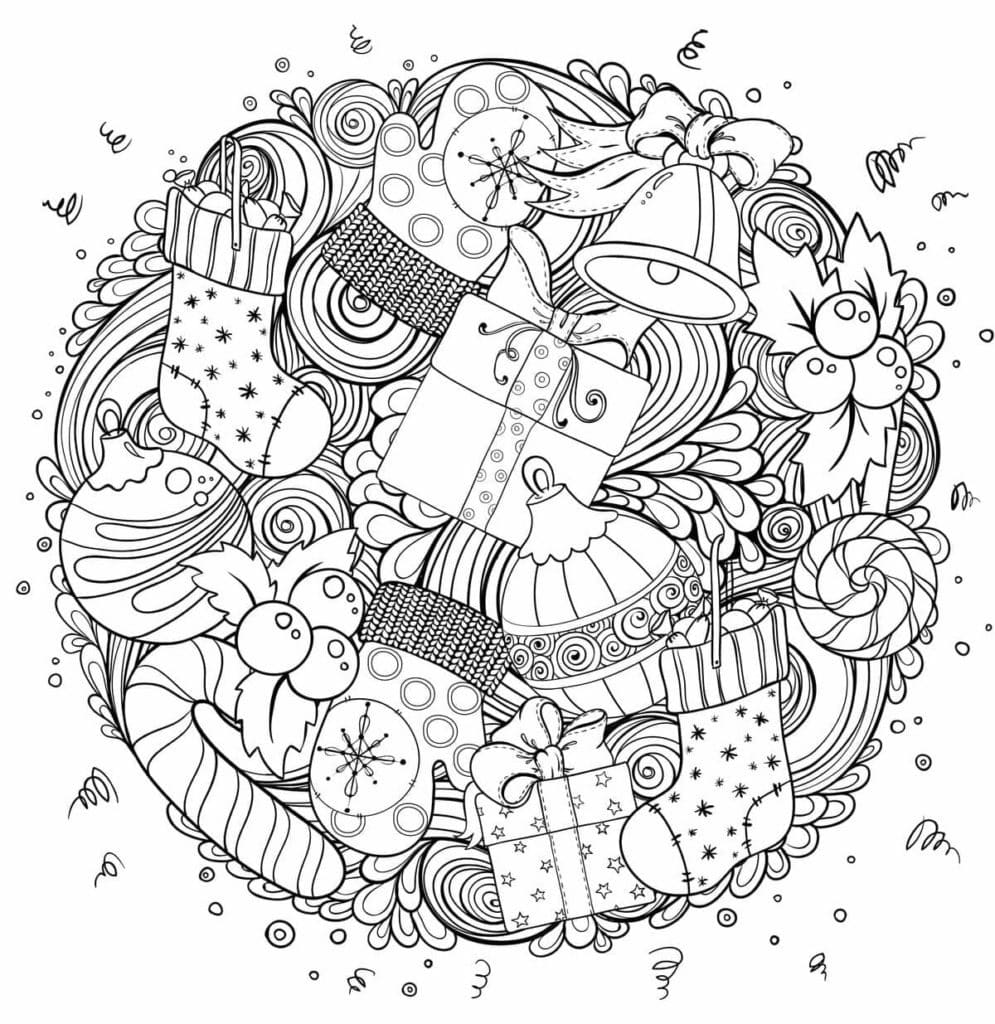 A Wreath Of Attributes Of New Year Coloring Page