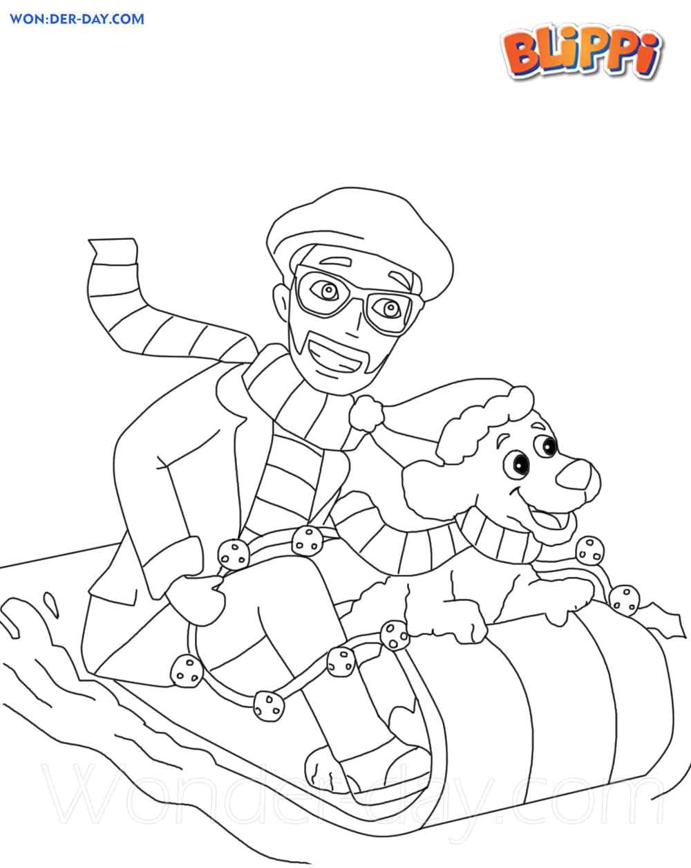 Blippi And The Dog Ride A Sleigh
