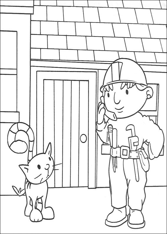 Bob The Builder And Cute Cat Coloring Page