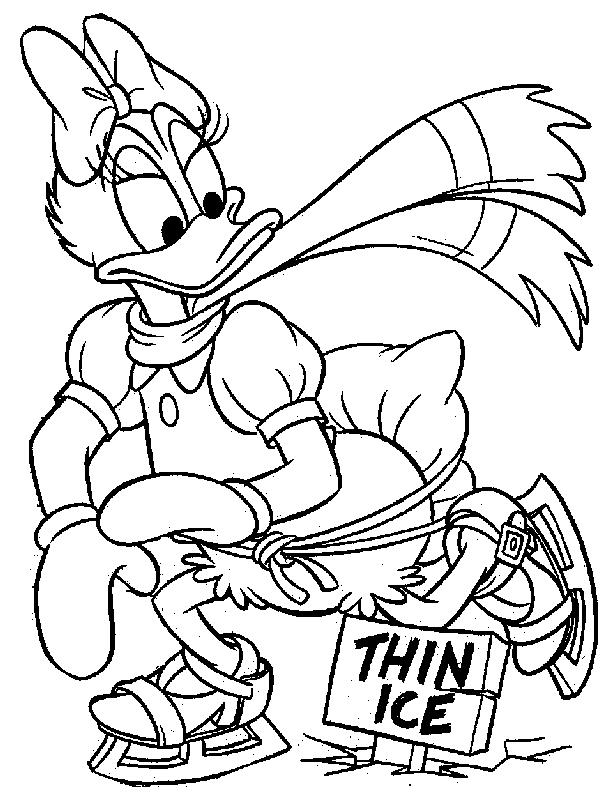 Daisy Duck Skating In Thin Ice Coloring Page