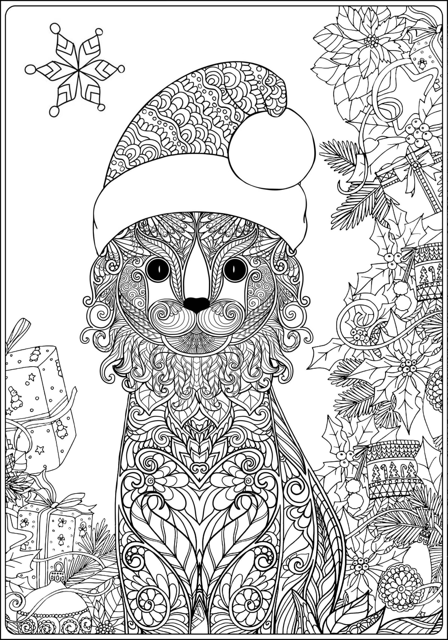 Festive Kitten in A hat Coloring Page