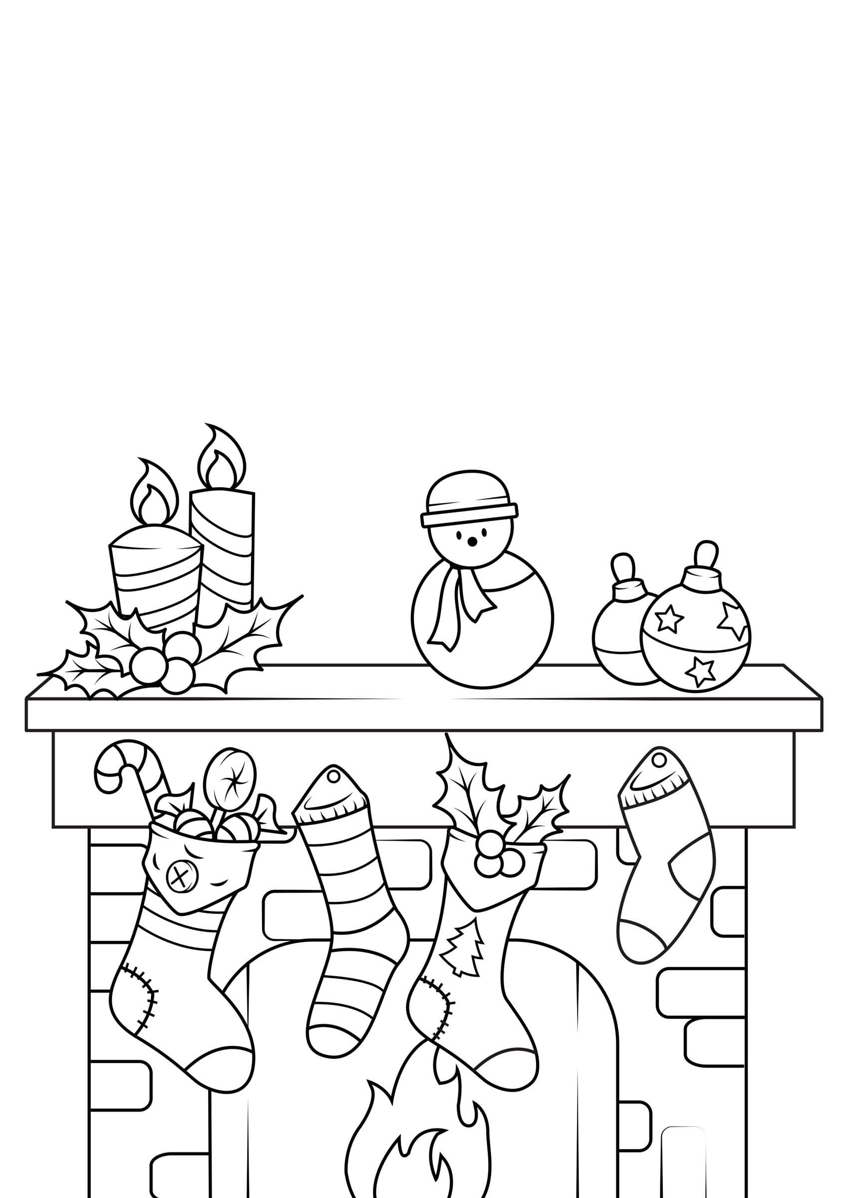 Fireplace With Christmas Attributes Coloring Page