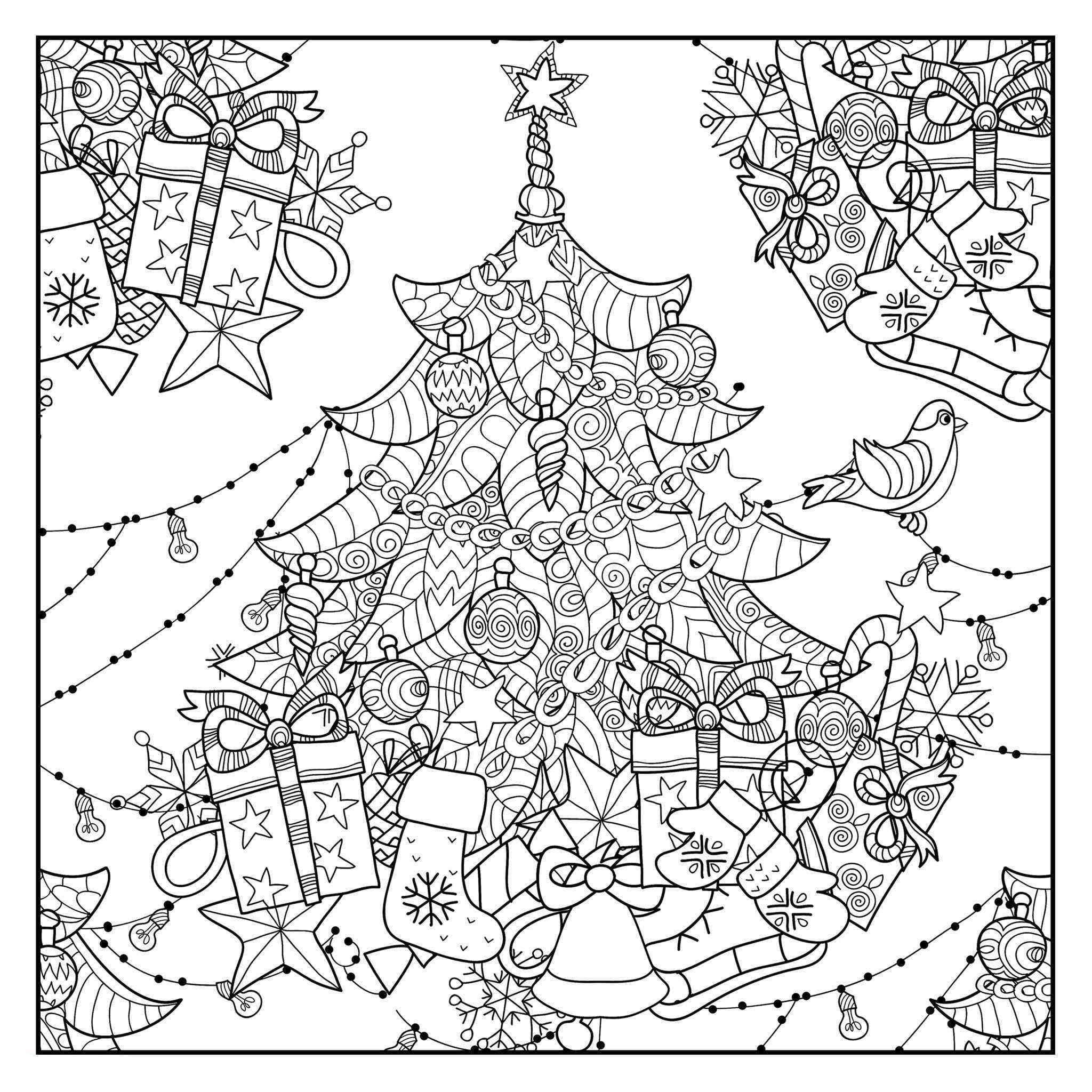 Printable Fluffy Christmas Tree Coloring Page