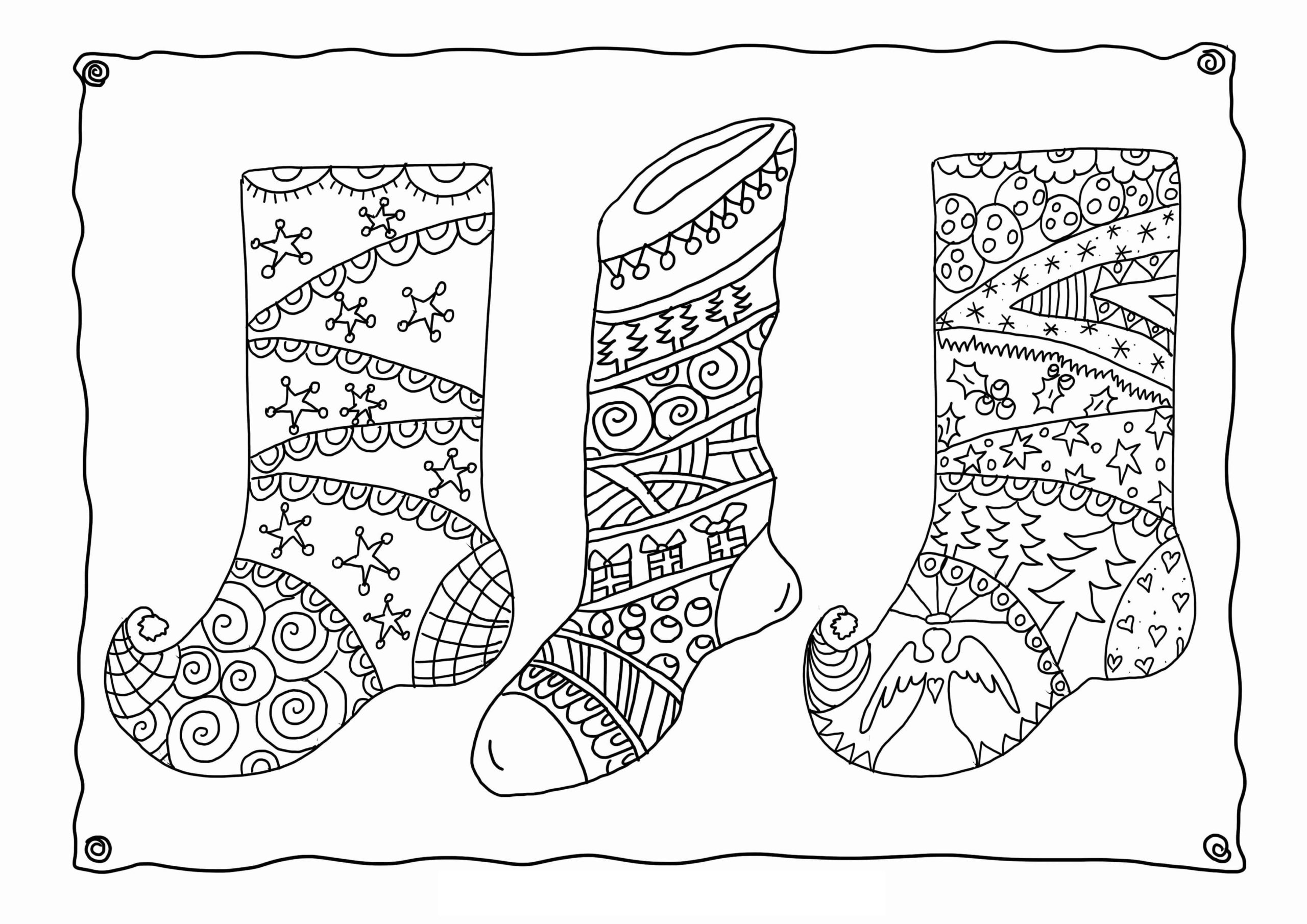 Knitted Socks For Christmas Gifts Coloring Page